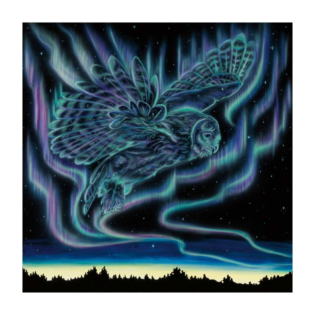 Danse céleste - Hibou par Amy Keller-Rempp, gravure d'art autochtone, Premières Nations, Amérindiens, aurores boréales