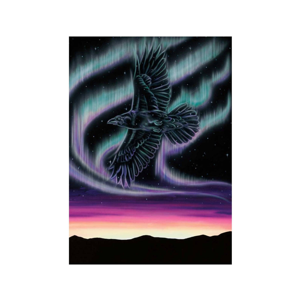 Danse céleste – Corbeau dans le ciel par Amy Keller-Rempp, estampe d'art autochtone, Premières Nations, Amérindiens, aurores boréales
