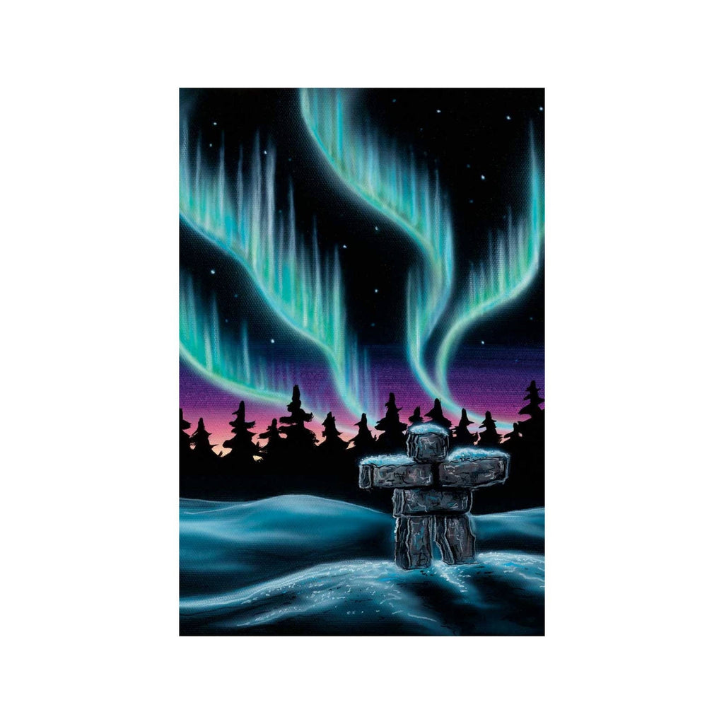 Sky Dance Inukshuk par Amy Keller-Rempp, impression d'art autochtone, Premières Nations, Métis, décor amérindien, aurores boréales