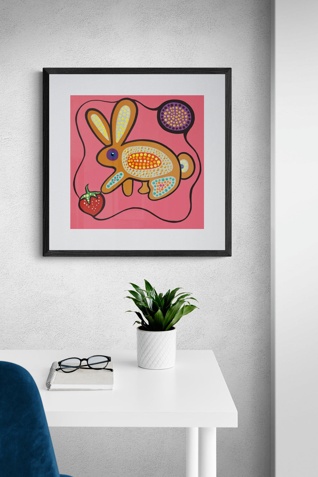 Wapos par Donna Langhorne, estampe d'art autochtone, Premières Nations, Nation Anishinaabe, décor amérindien, art encadré du lapin