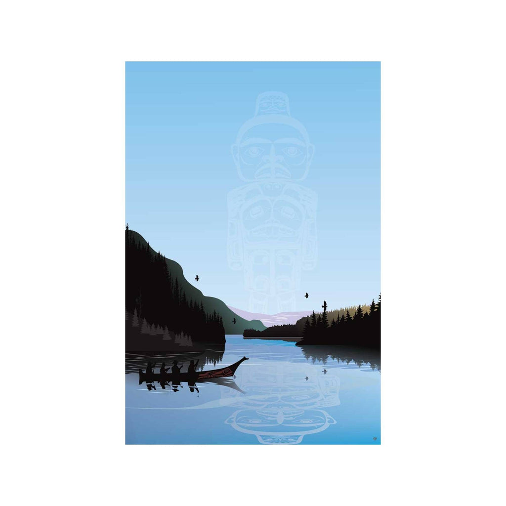 Winter Canoe Warrior Spirit par Mark Preston, impression d'art autochtone, Premières Nations, Amérindiens, Tlingit, Territoire du Yukon, œuvre d'art encadrée