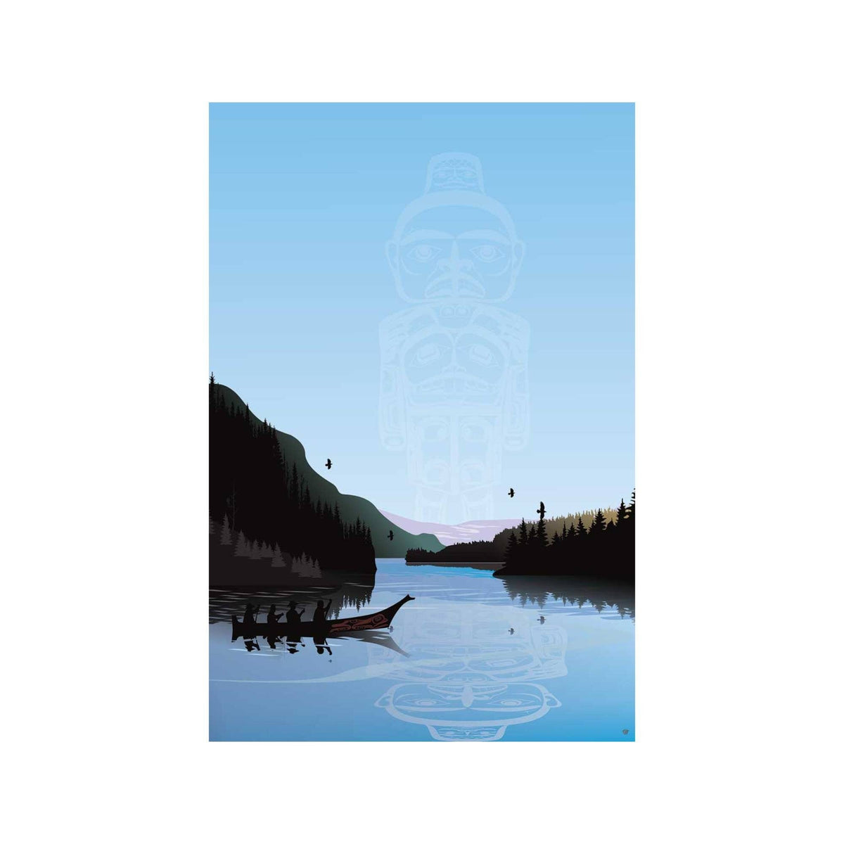 Winter Canoe Warrior Spirit par Mark Preston, impression d'art autochtone, Premières Nations, Amérindiens, Tlingit, Territoire du Yukon, œuvre d'art encadrée