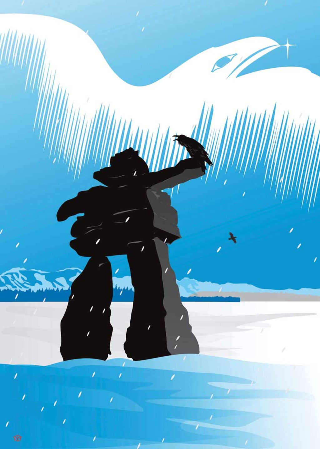 Inukshuk d'hiver par Mark Preston, impression d'art autochtone, Premières Nations, Amérindiens, Tlingit, Territoire du Yukon, art encadré