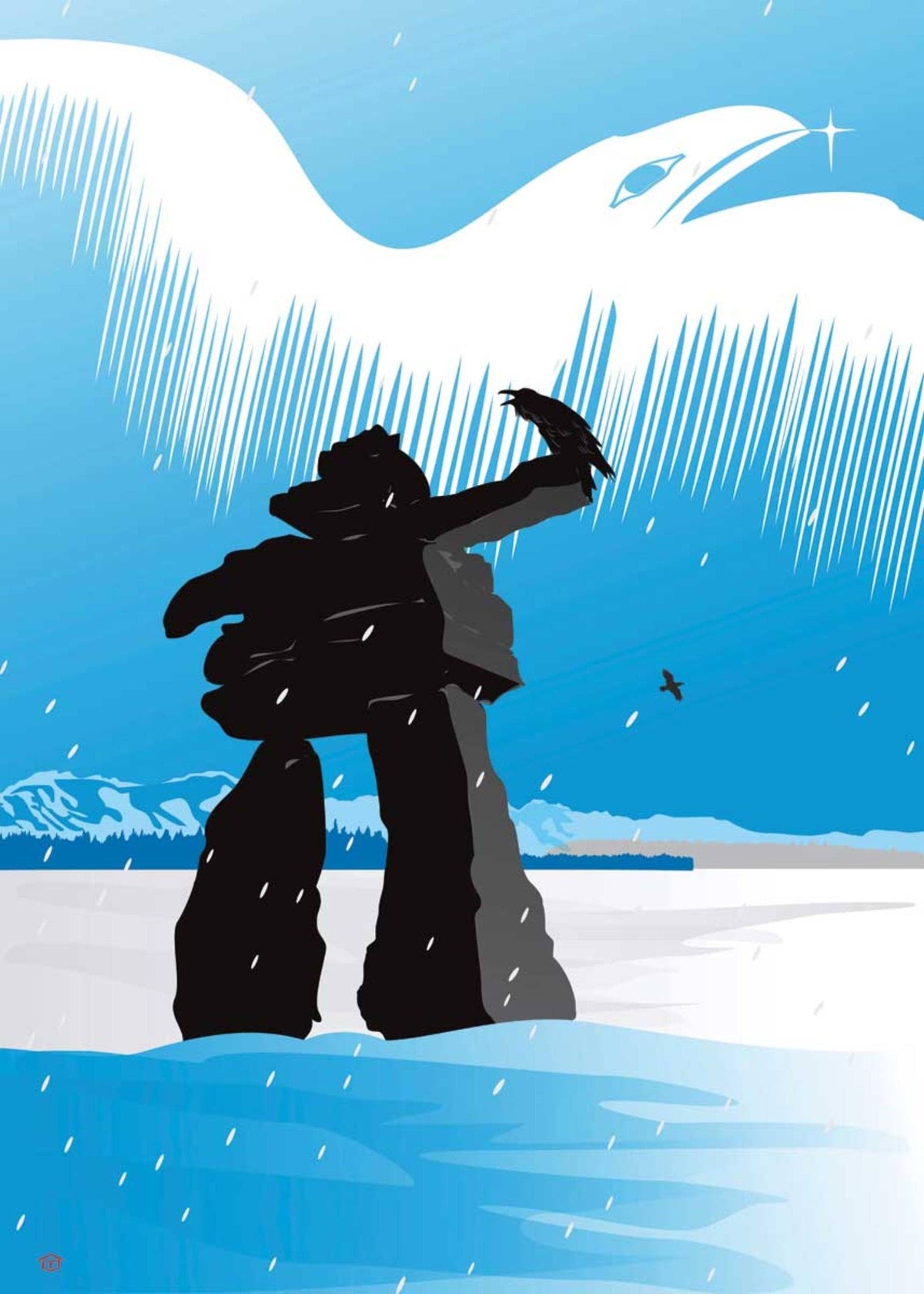 Inukshuk d'hiver par Mark Preston, impression d'art autochtone, Premières Nations, Amérindiens, Tlingit, Territoire du Yukon, art encadré