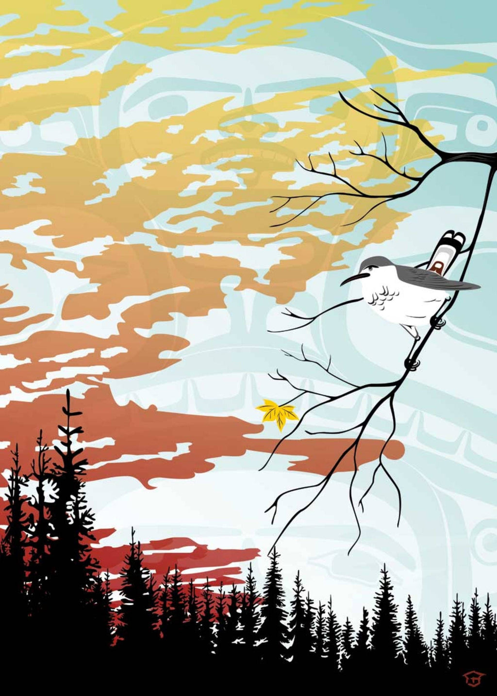 L'oiseau annonciateur de l'hiver par Mark Preston, impression d'art autochtone, Premières Nations, Amérindiens, Tlingit, Territoire du Yukon, œuvre encadrée