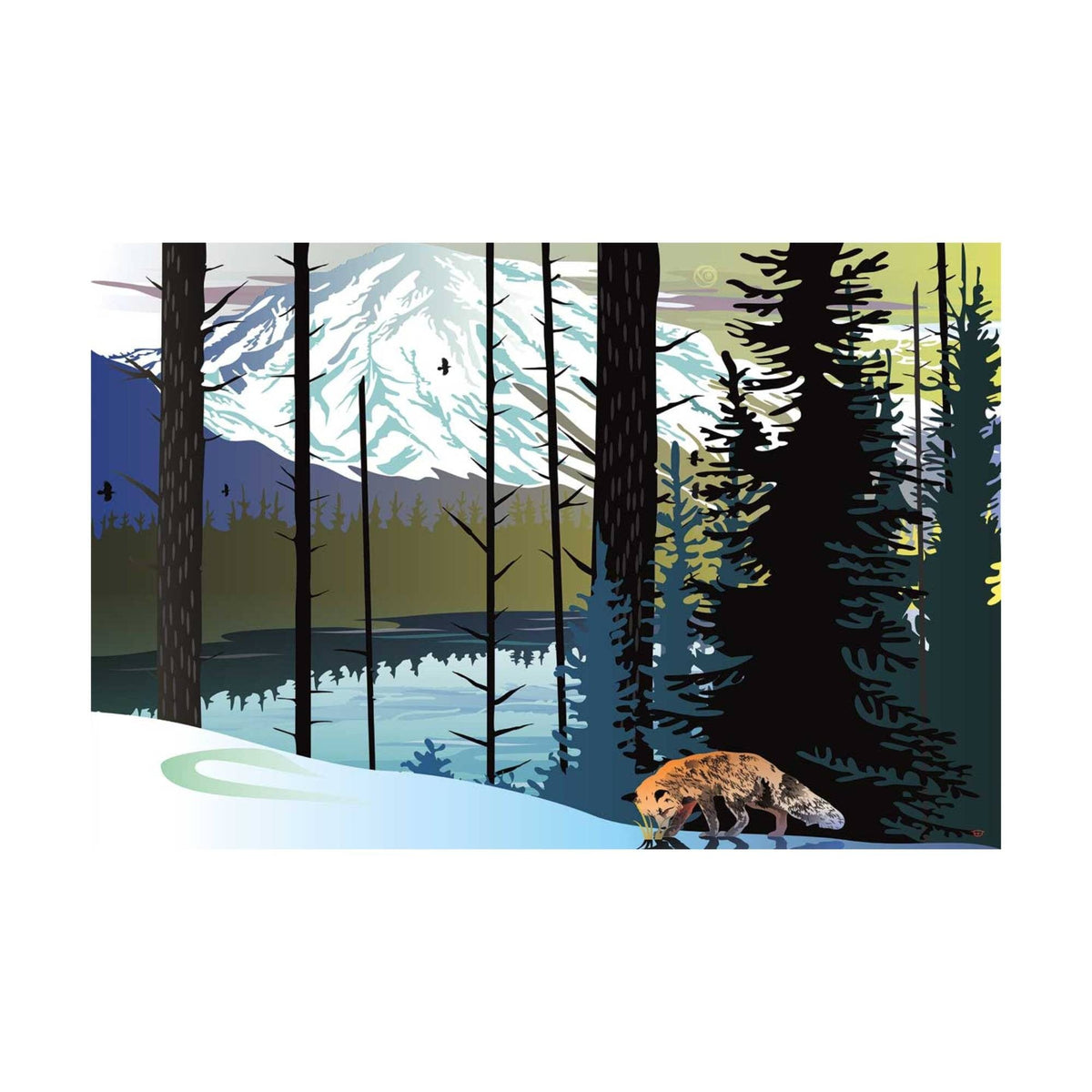 Fox Winter Mountains par Mark Preston, impression d'art autochtone, Premières Nations, Amérindiens, Tlingit, territoire du Yukon, art encadré