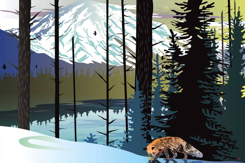 Fox Winter Mountains par Mark Preston, impression d'art autochtone, Premières Nations, Amérindiens, Tlingit, territoire du Yukon, art encadré