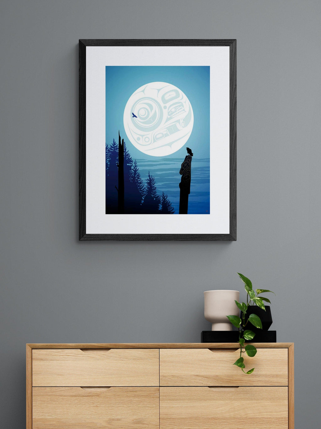 Full Moon Raven By Mark Preston, Indigenous Art Print, First Nations, Native Americans, Tlingit, Yukon Territory, Framed Art
