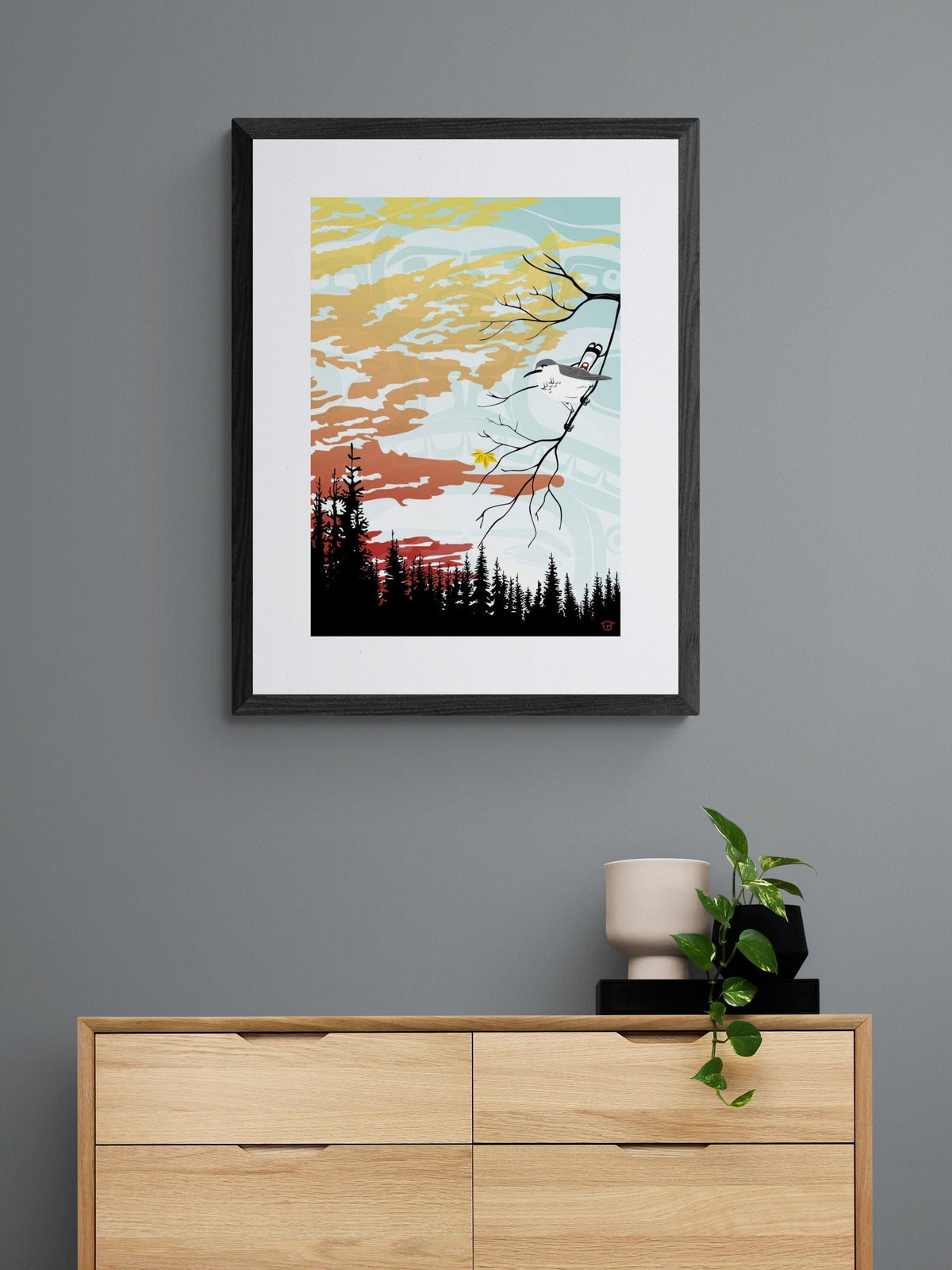 L'oiseau annonciateur de l'hiver par Mark Preston, impression d'art autochtone, Premières Nations, Amérindiens, Tlingit, Territoire du Yukon, œuvre encadrée