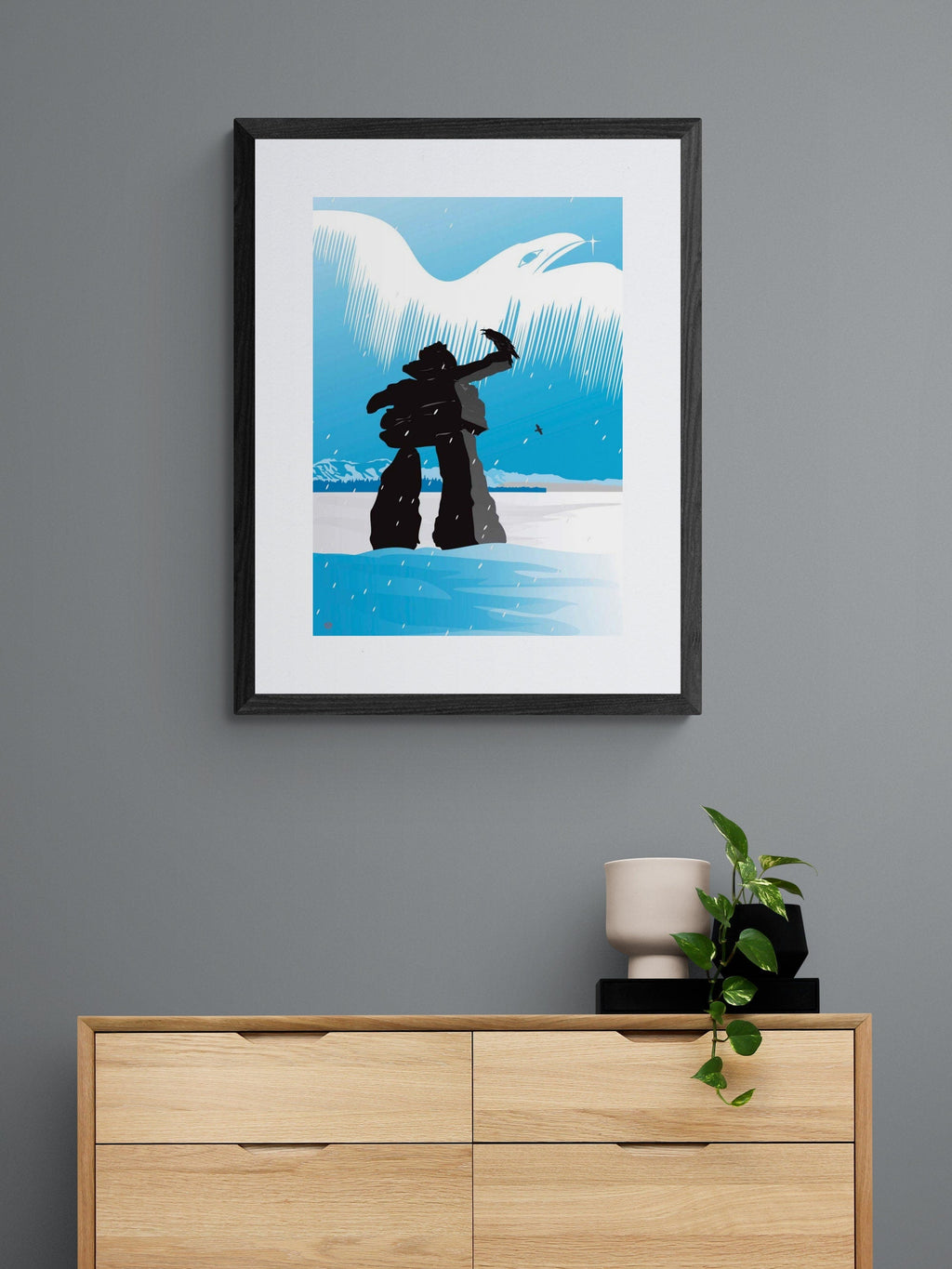 Inukshuk d'hiver par Mark Preston, impression d'art autochtone, Premières Nations, Amérindiens, Tlingit, Territoire du Yukon, art encadré