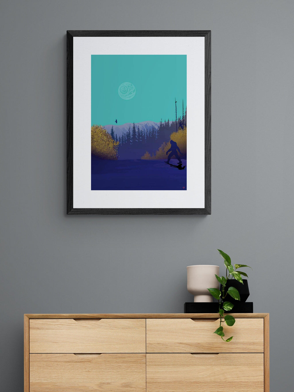 Sasquatch par Mark Preston, estampe d'art autochtone, Premières Nations, Amérindiens, Tlingit, Territoire du Yukon, art encadré
