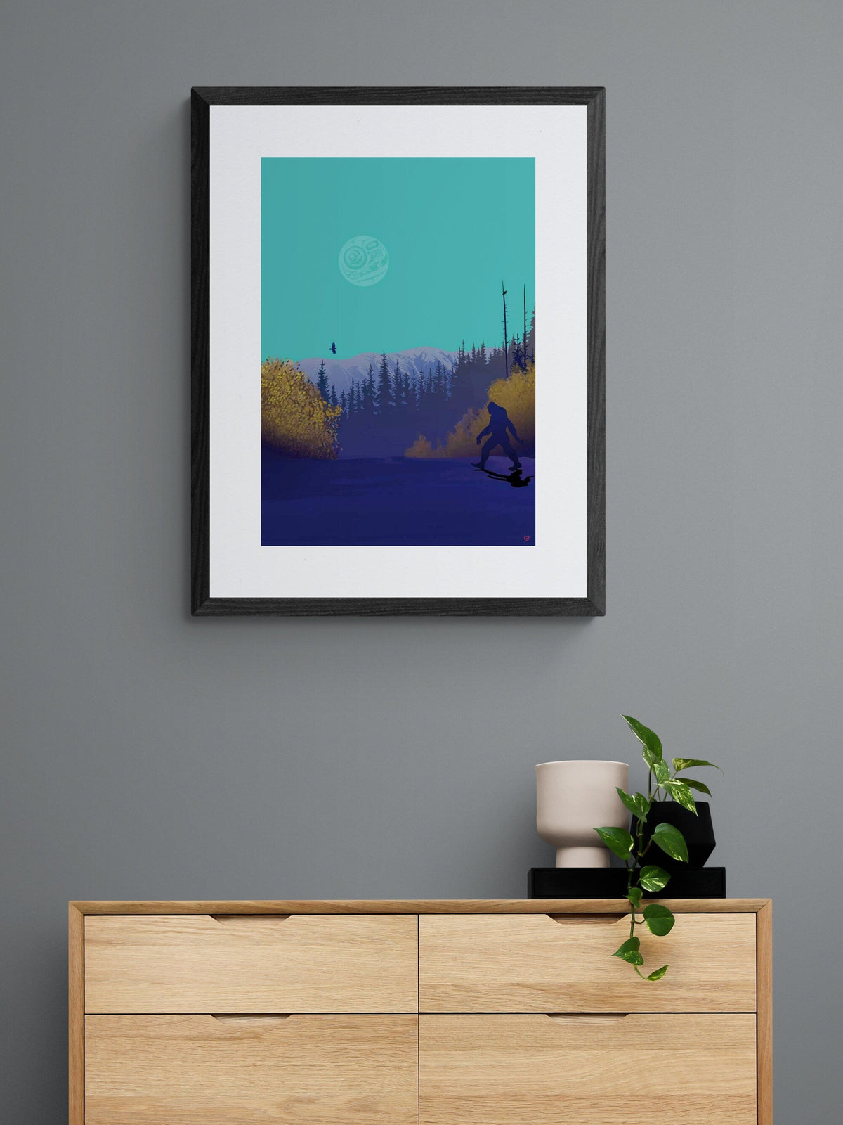 Sasquatch par Mark Preston, estampe d'art autochtone, Premières Nations, Amérindiens, Tlingit, Territoire du Yukon, art encadré