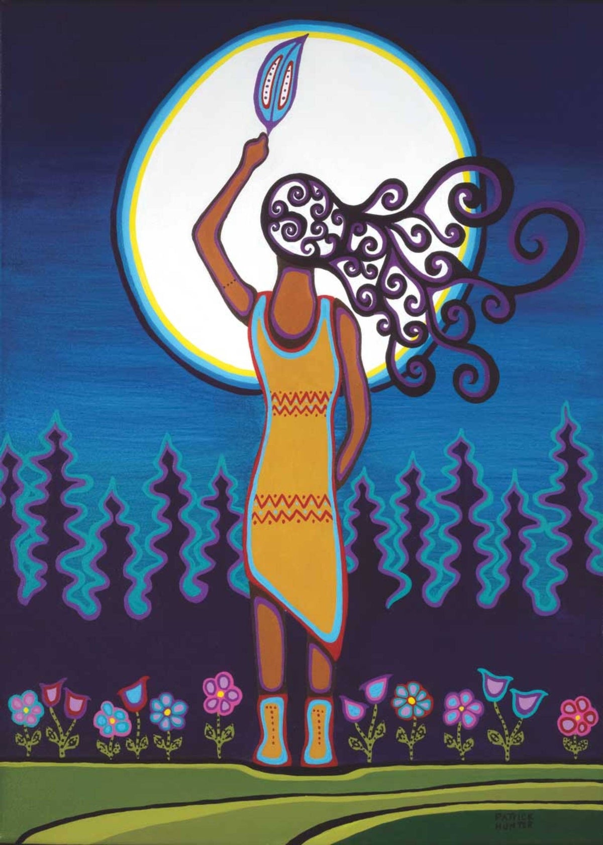 Femme et grand-mère lune par Patrick Hunter, estampe d'art autochtone, Premières Nations, Ojibwé, décor amérindien, art encadré