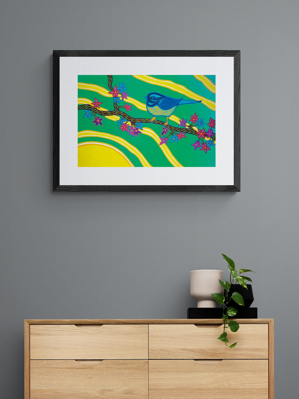 Printemps par Patrick Hunter, estampe d'art autochtone, Premières Nations, Ojibwé, décor autochtone amérindien, œuvre encadrée