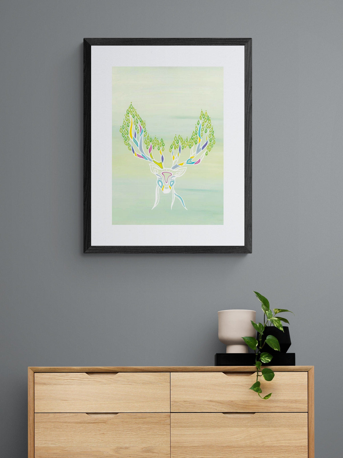 Esprit du cerf par Patrick Hunter, impression d'art autochtone, Premières Nations, Ojibwé, décor amérindien, art encadré