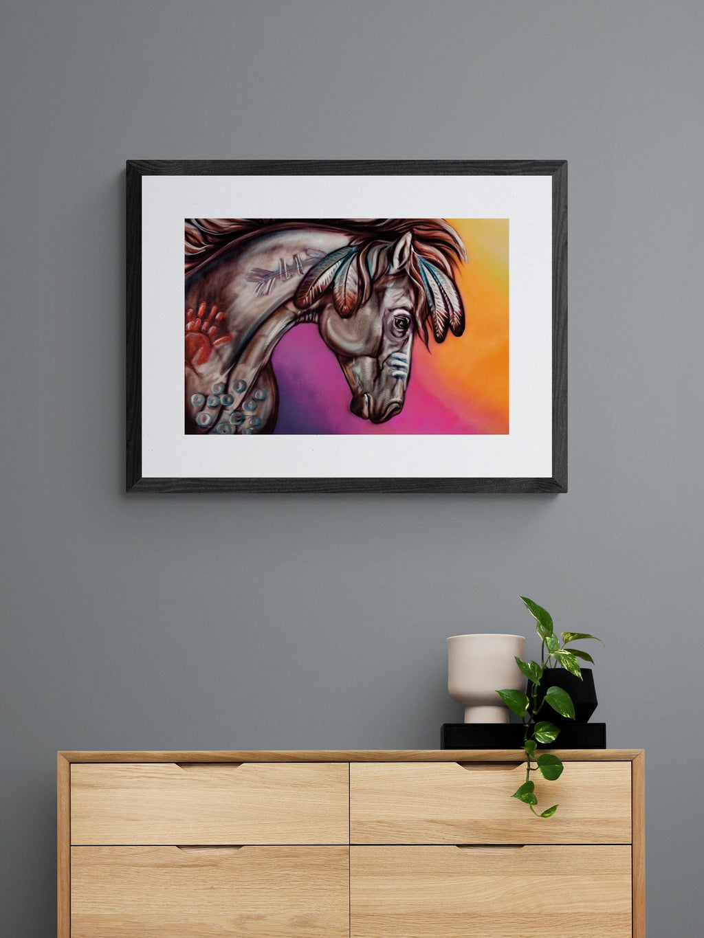 Tomahawk par Amy Keller-Rempp, estampe d'art autochtone, Premières Nations, décor autochtone, Métis, œuvre encadrée