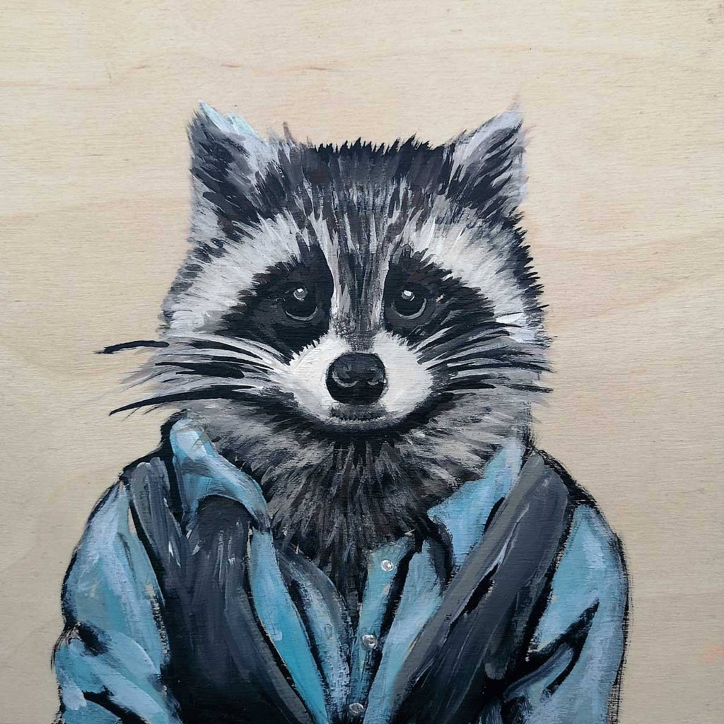Racoon in a Vest By Wynne Parkin, Canadian Artist, Canadiana Art Print, Framed Art