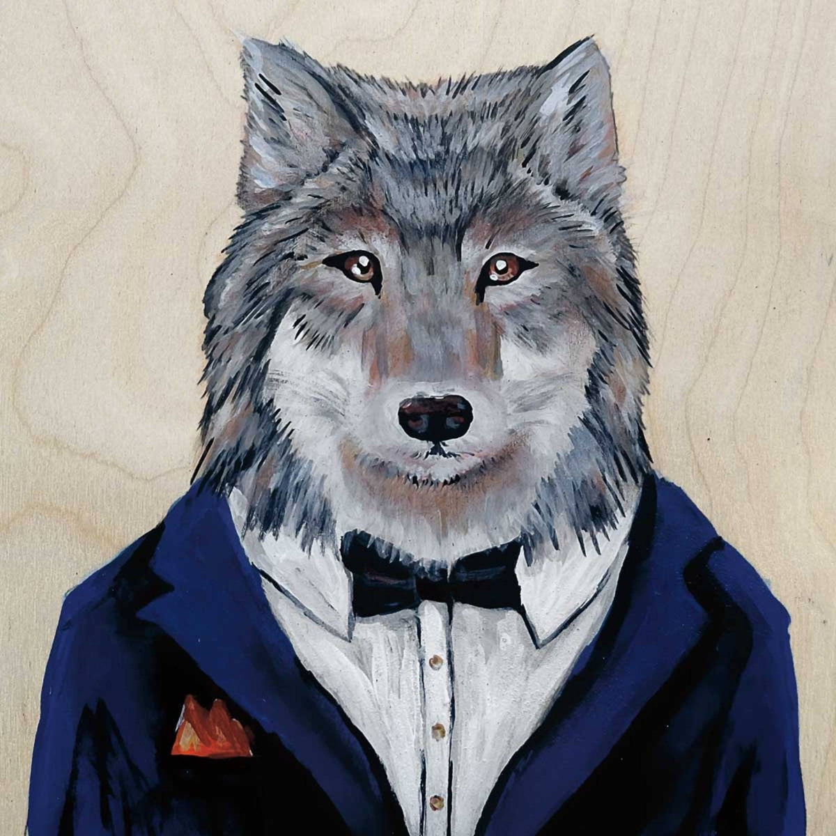 Le loup de Bay Street par Wynne Parkin, artiste canadienne, estampe d'art canadiana, œuvre encadrée