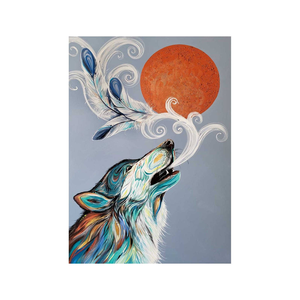Appel du loup cri par Carla Joseph, estampe d'art autochtone, Premières Nations, Amérindiens, art encadré