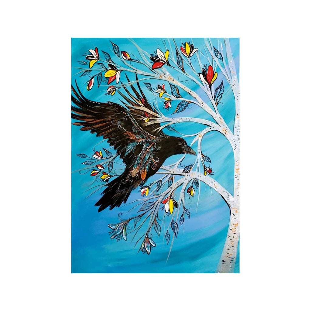 Arbre du corbeau par Carla Joseph, estampe d'art autochtone, Premières Nations, Autochtones, Cri, œuvre encadrée