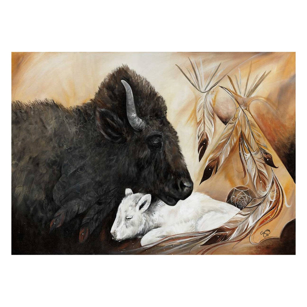 Bison blanc par Carla Joseph, estampe d'art autochtone, Premières Nations, Autochtones, Cri, Métis, œuvre encadrée