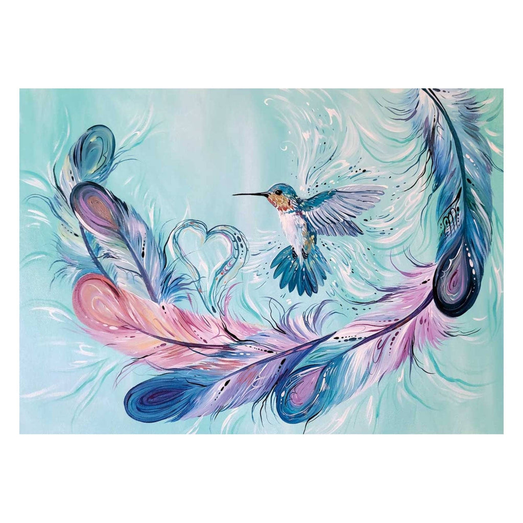 Plumes de colibri par Carla Joseph, impression d'art autochtone, Premières Nations, Amérindiens, Cri, Métis, œuvre d'art encadrée