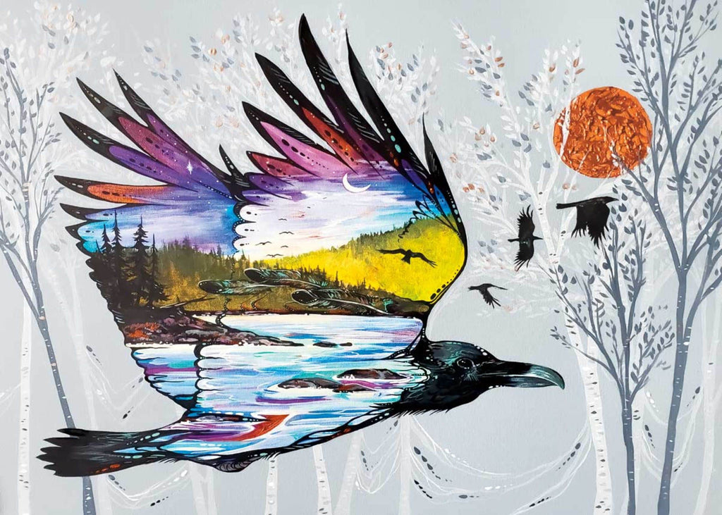 Raven's Flight par Carla Joseph, Estampe d'art autochtone, Premières Nations, Amérindiens, Cri, Métis, Art encadré