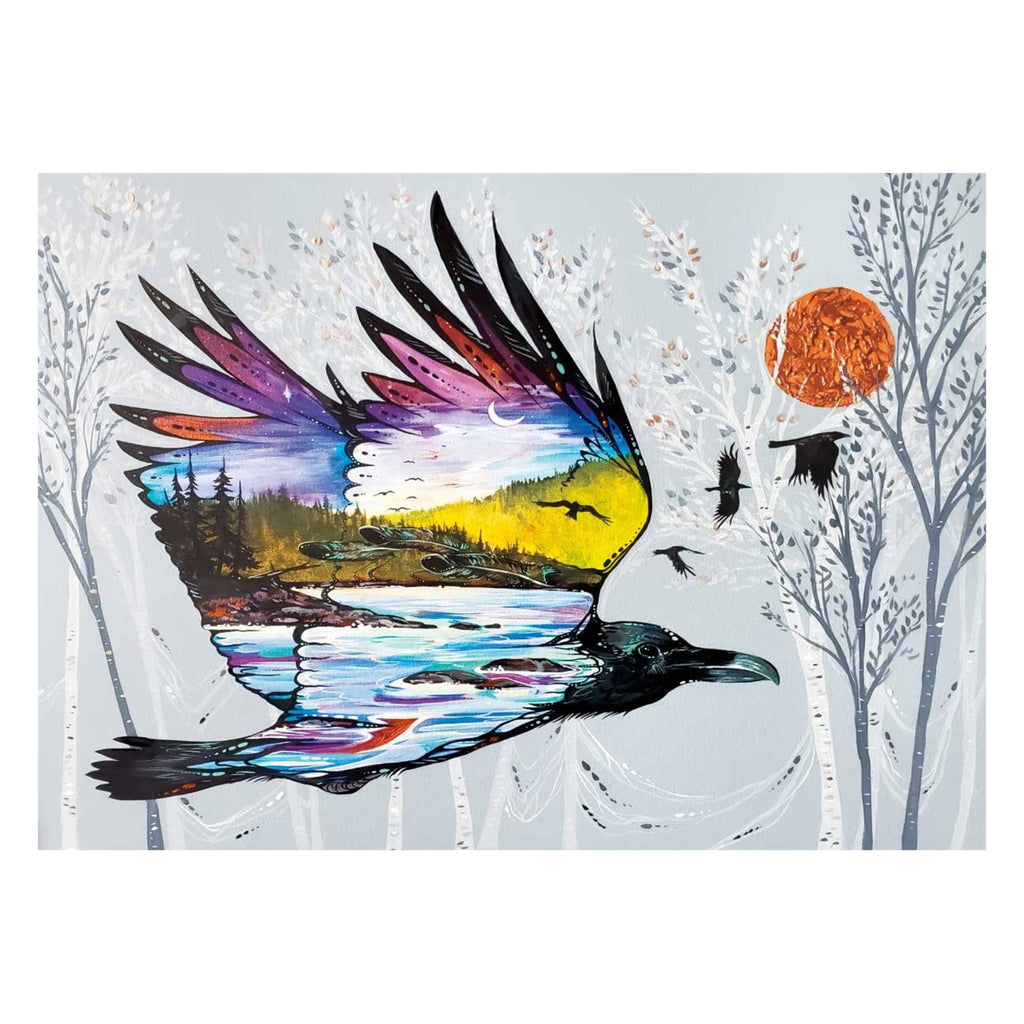 Raven's Flight par Carla Joseph, Estampe d'art autochtone, Premières Nations, Amérindiens, Cri, Métis, Art encadré