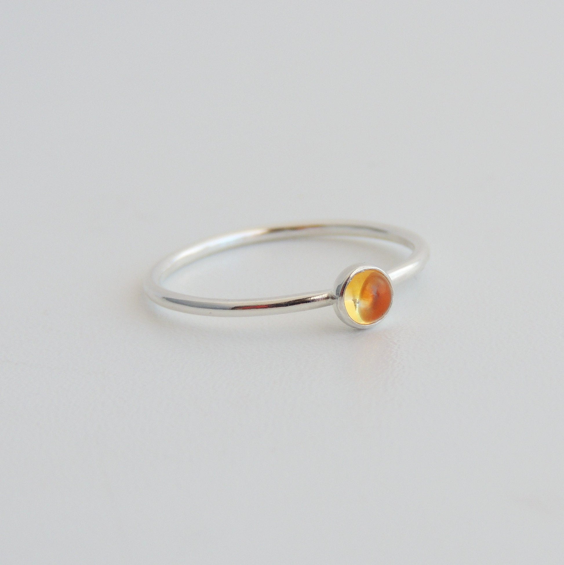 Citrine Stacking Ring Sterling Silver 4mm Bezel Set Stone