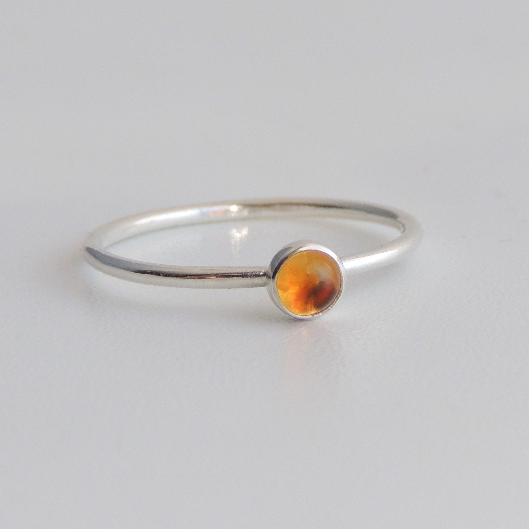 Citrine Stacking Ring Sterling Silver 4mm Bezel Set Stone