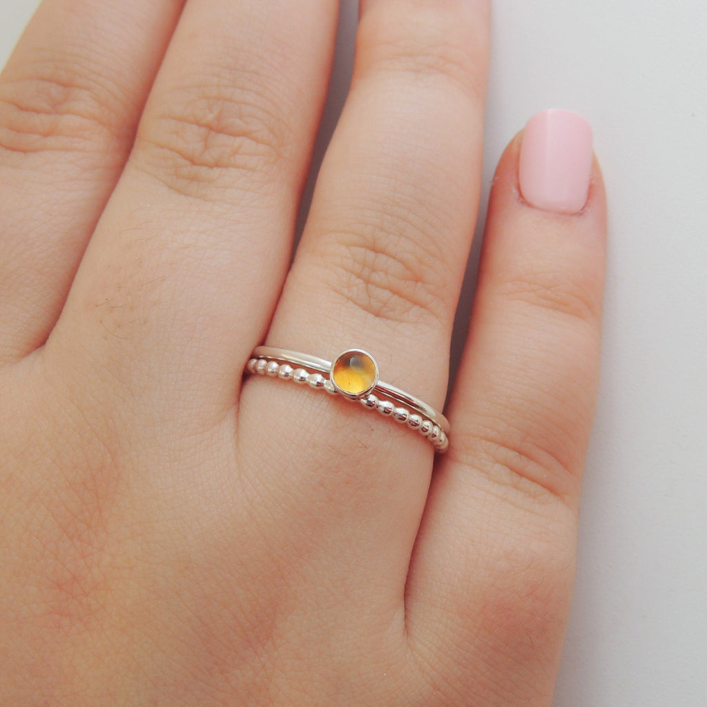 Citrine Stacking Ring Sterling Silver 4mm Bezel Set Stone