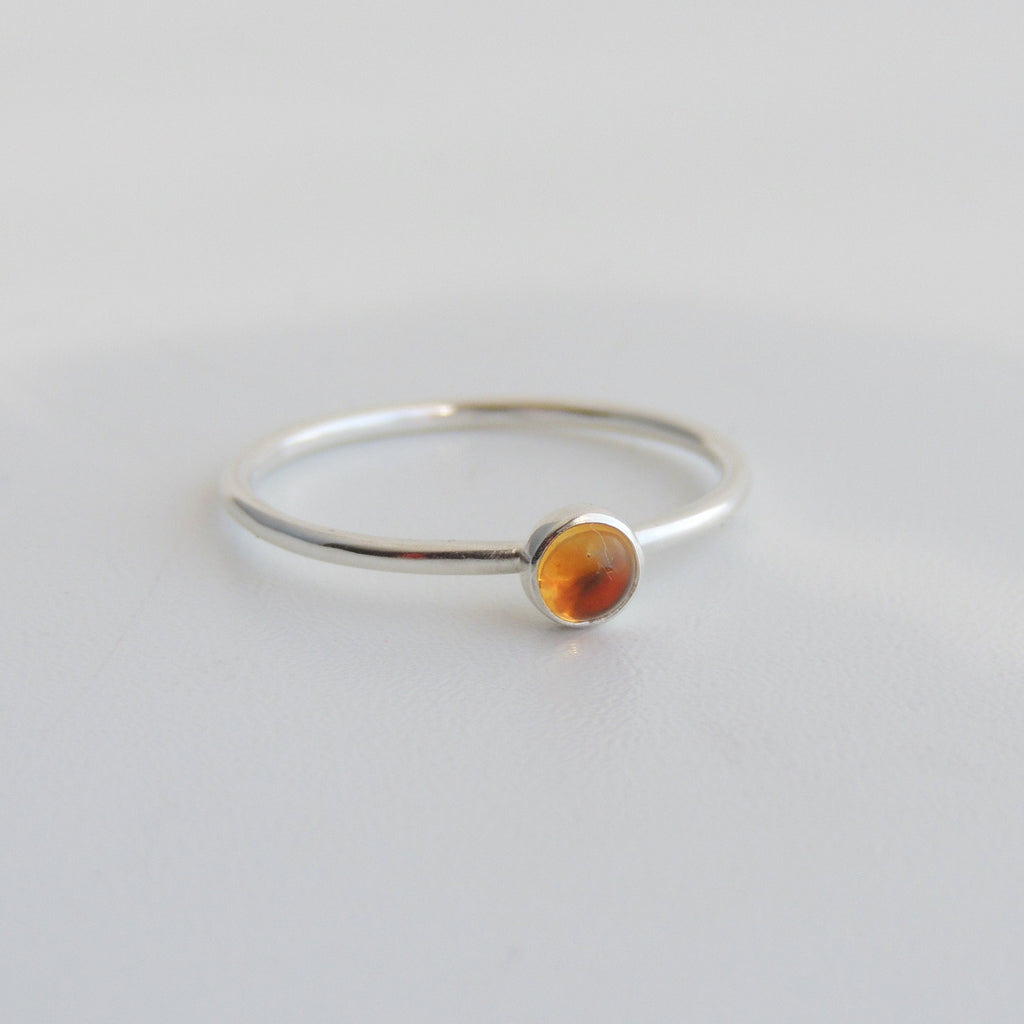 Citrine Stacking Ring Sterling Silver 4mm Bezel Set Stone