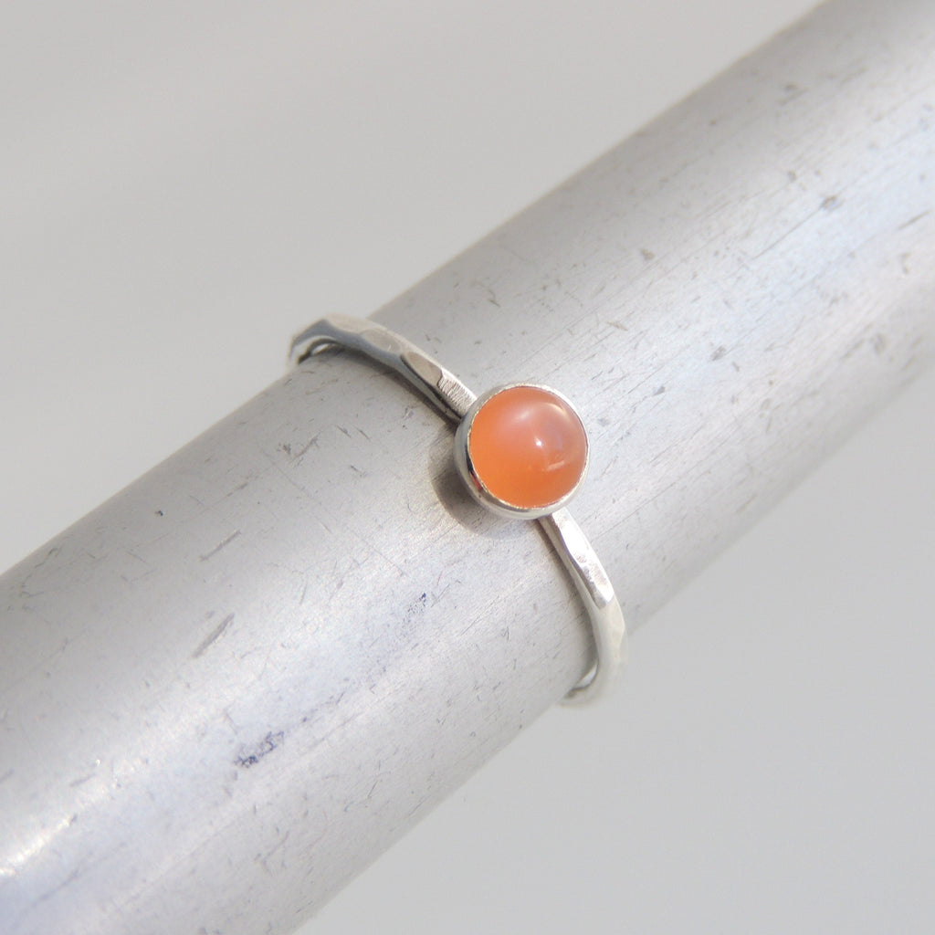 Peach Moonstone Ring Sterling Silver Stacking Ring