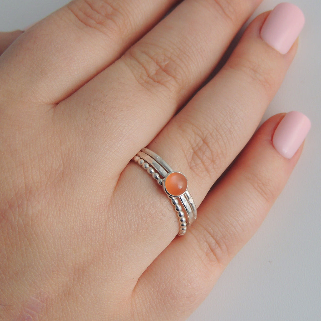 Peach Moonstone Ring Sterling Silver Stacking Ring