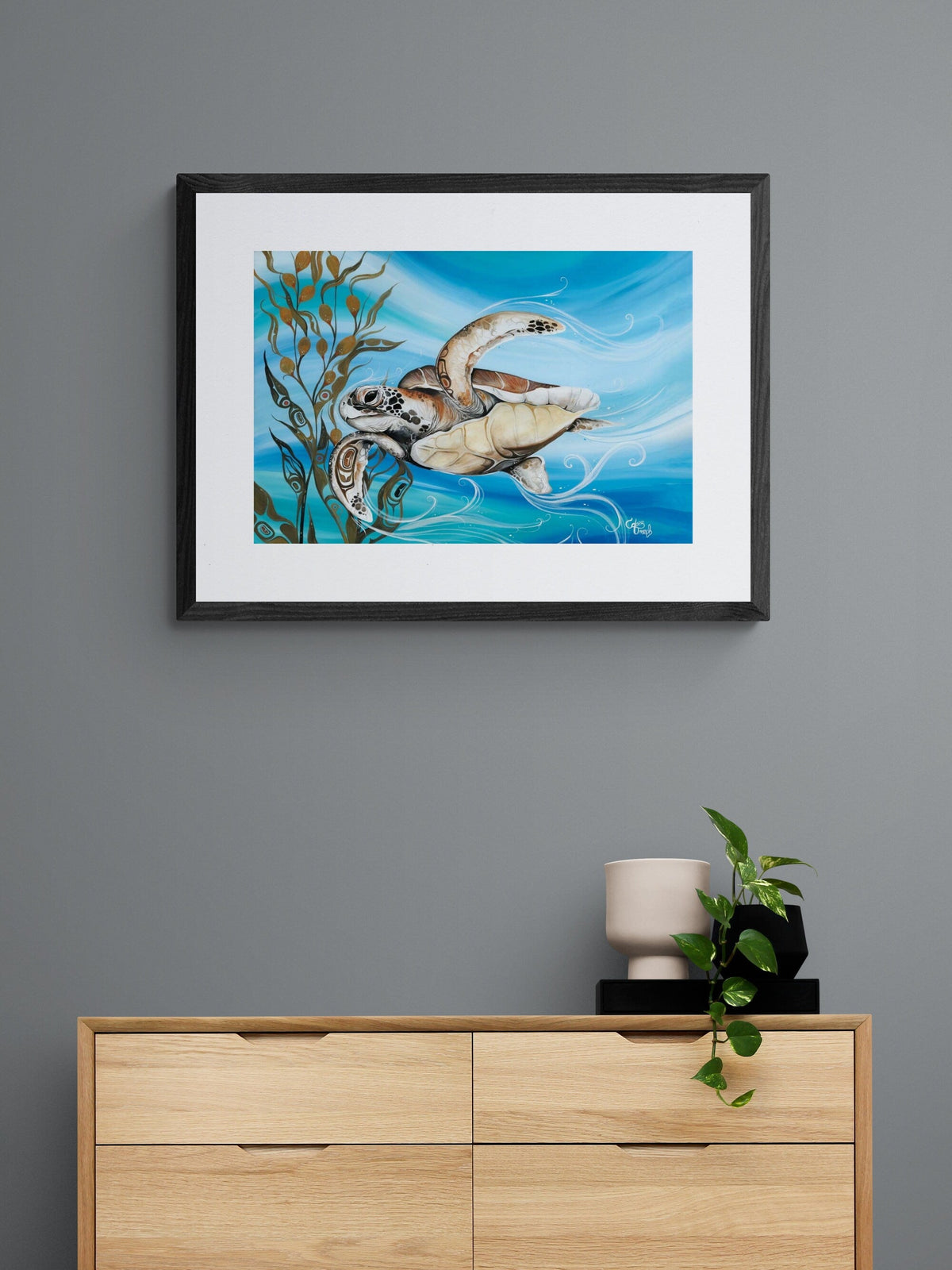 Grand Sea Turtle By Carla Joseph, Indigenous Art Print, First Nations, Native Americans, Cree, Métis, Framed Art