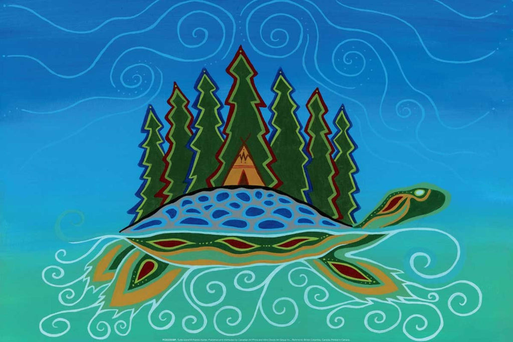 L'Île de la Tortue par Patrick Hunter, estampe d'art autochtone, Premières Nations, Ojibwé, décor amérindien, art encadré