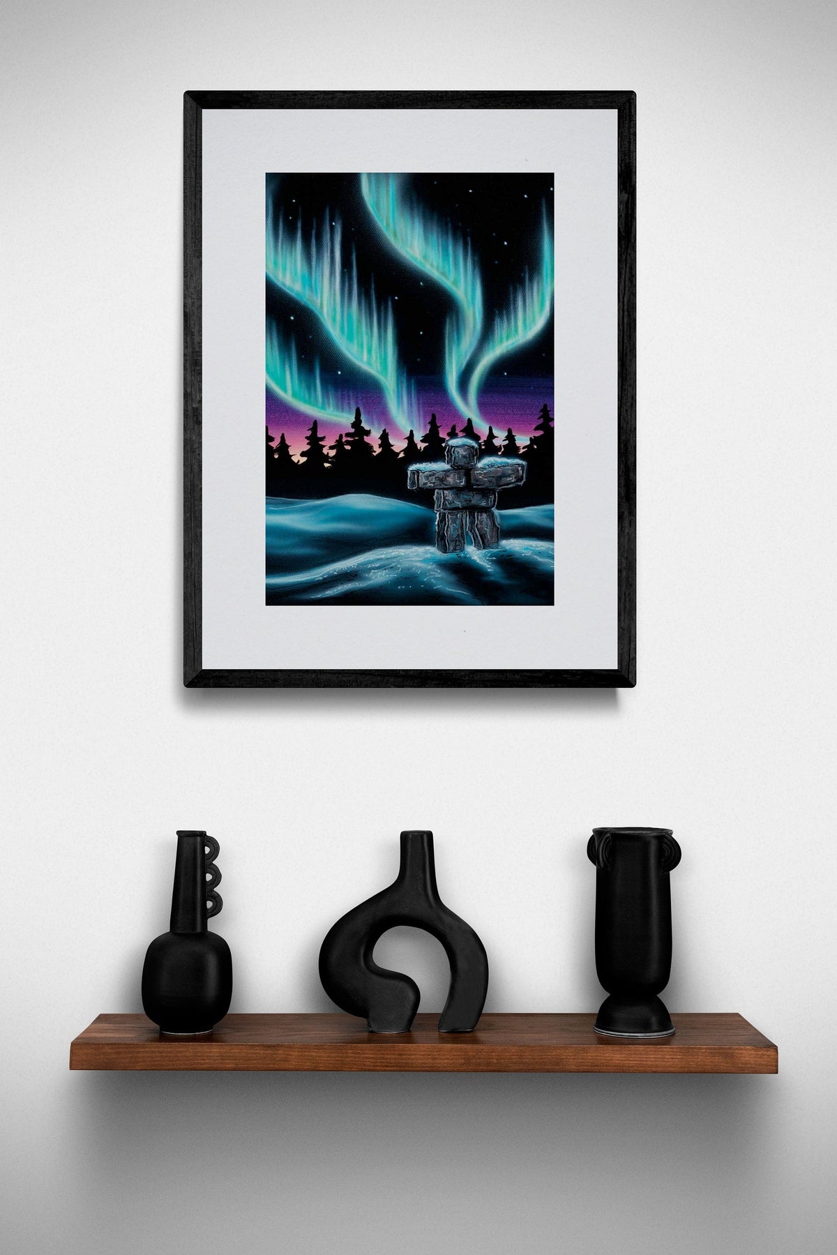Sky Dance Inukshuk par Amy Keller-Rempp, impression d'art autochtone, Premières Nations, Métis, décor amérindien, aurores boréales