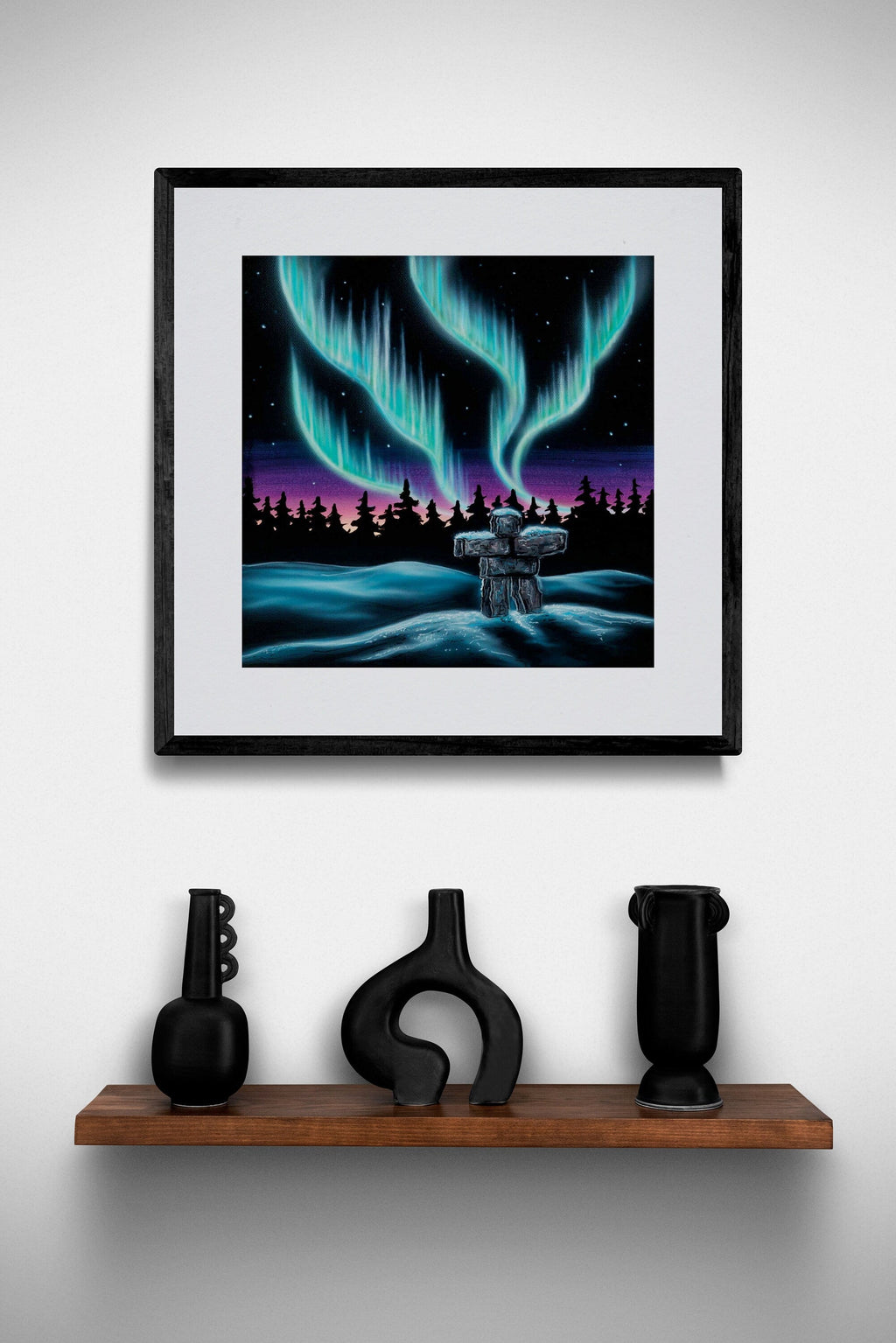 Sky Dance – Inukshuk par Amy Keller-Rempp, gravure d'art autochtone, Premières Nations, Autochtones, lumières nordiques, aurores boréales