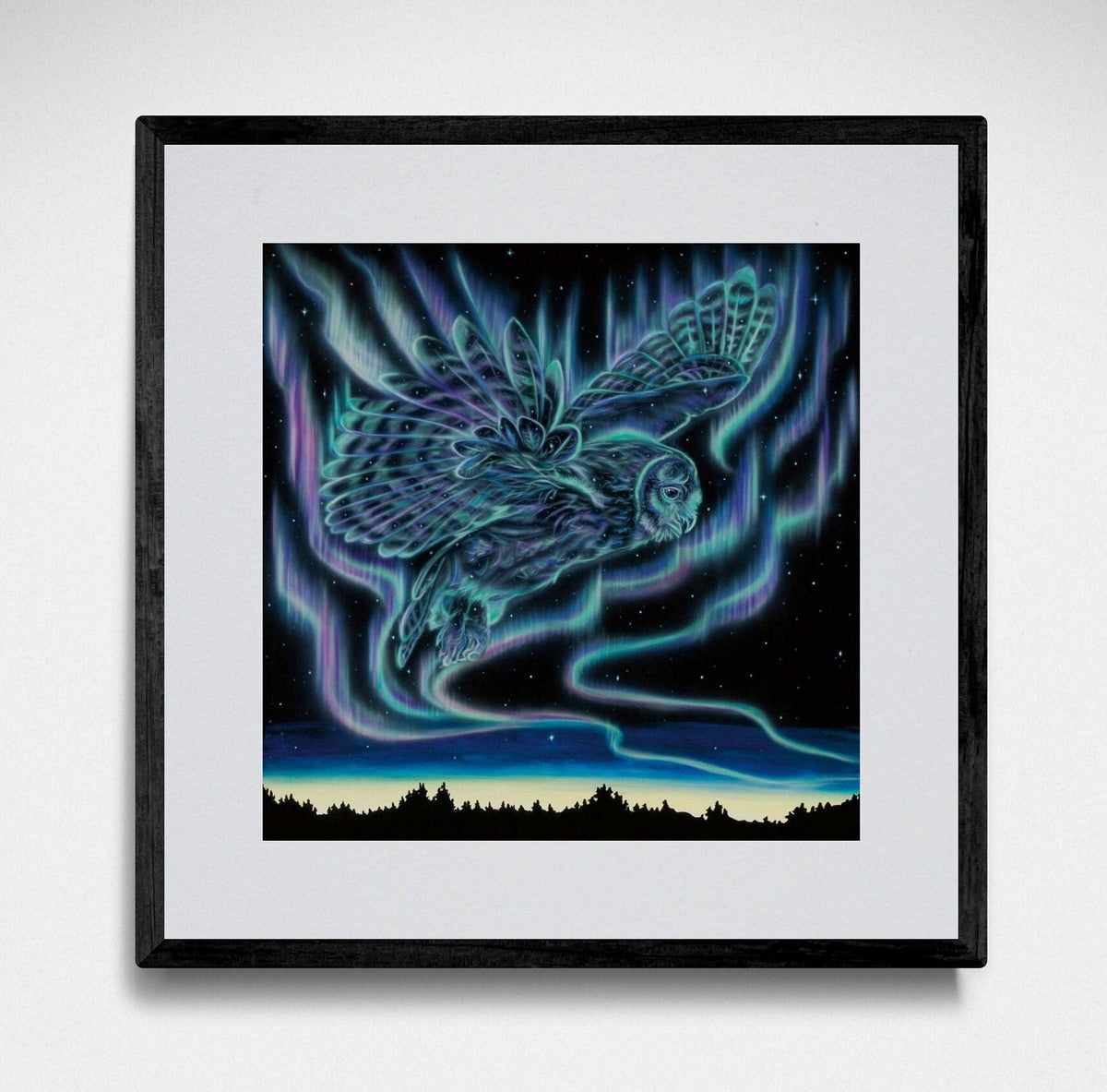 Danse céleste - Hibou par Amy Keller-Rempp, gravure d'art autochtone, Premières Nations, Amérindiens, aurores boréales