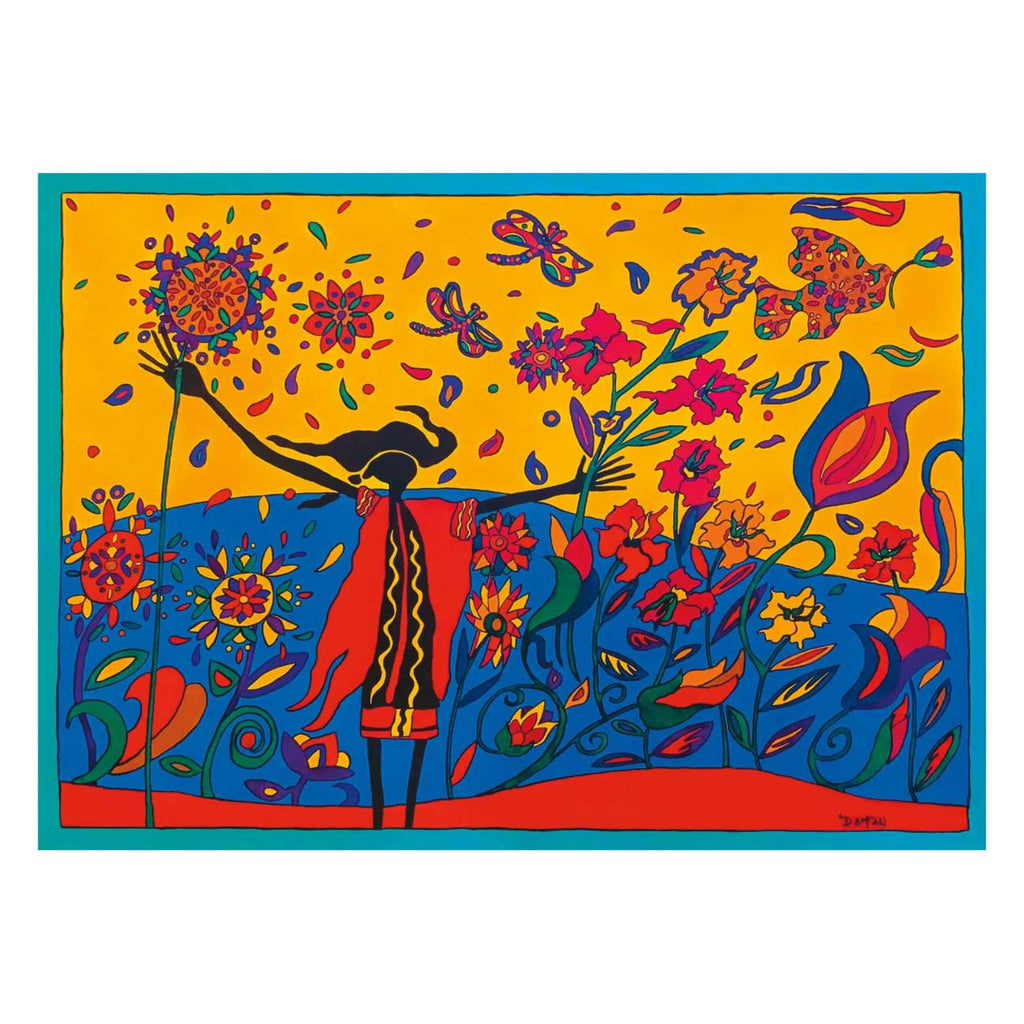 Wild Exuberance par Dawn Oman, gravure d'art autochtone, Premières Nations, Métis, culture Chipewyan/Galloise, décor autochtone d'Amérique, œuvre encadrée