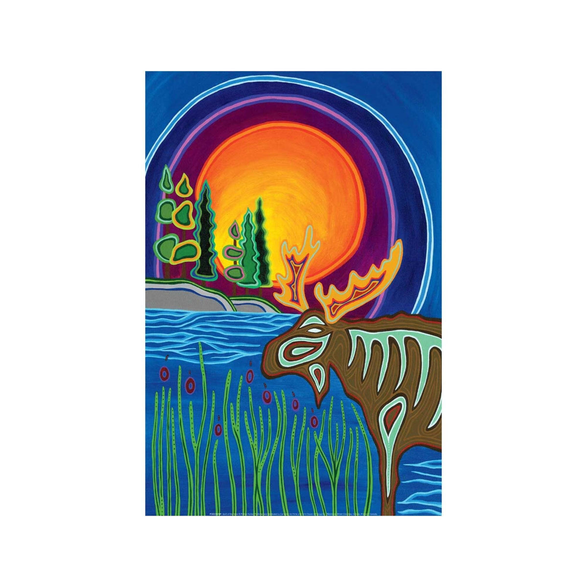 Esprit de l'orignal par Patrick Hunter, estampe d'art autochtone, Premières Nations, Ojibwé, décor amérindien, art encadré