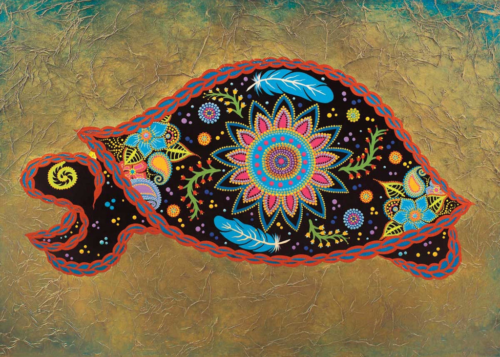Tortue spirituelle par Tracey Metallic, gravure d'art autochtone, Premières Nations, artiste Migmaq, décor amérindien