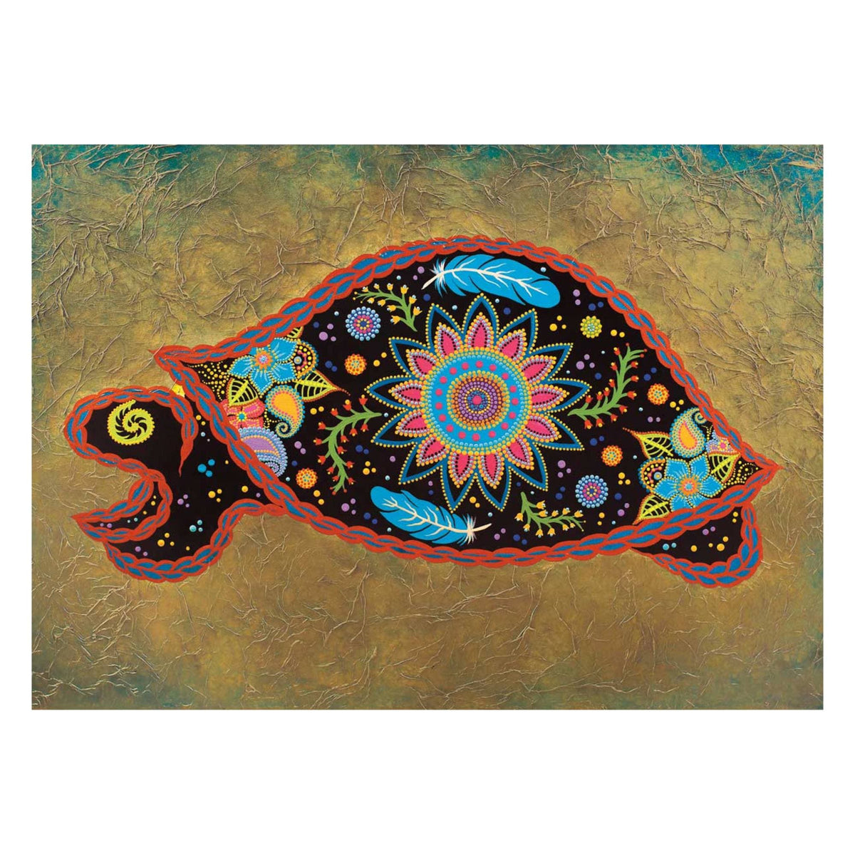 Tortue spirituelle par Tracey Metallic, gravure d'art autochtone, Premières Nations, artiste Migmaq, décor amérindien