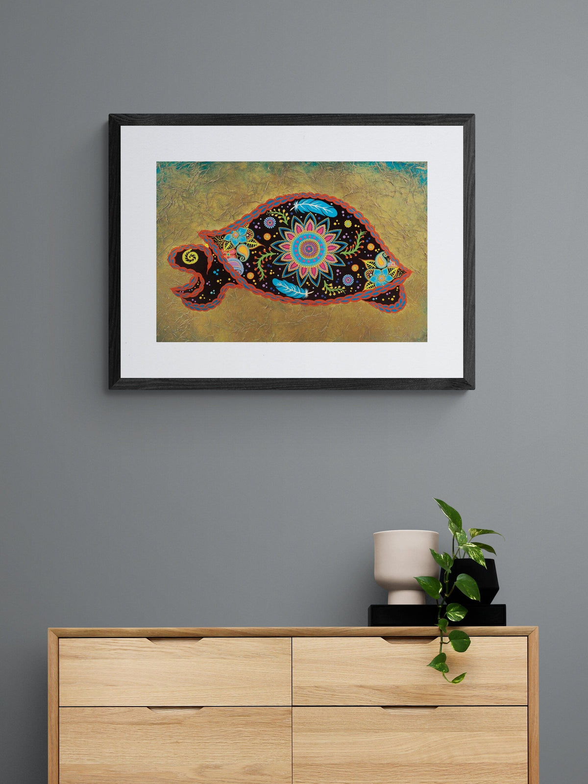 Tortue spirituelle par Tracey Metallic, gravure d'art autochtone, Premières Nations, artiste Migmaq, décor amérindien
