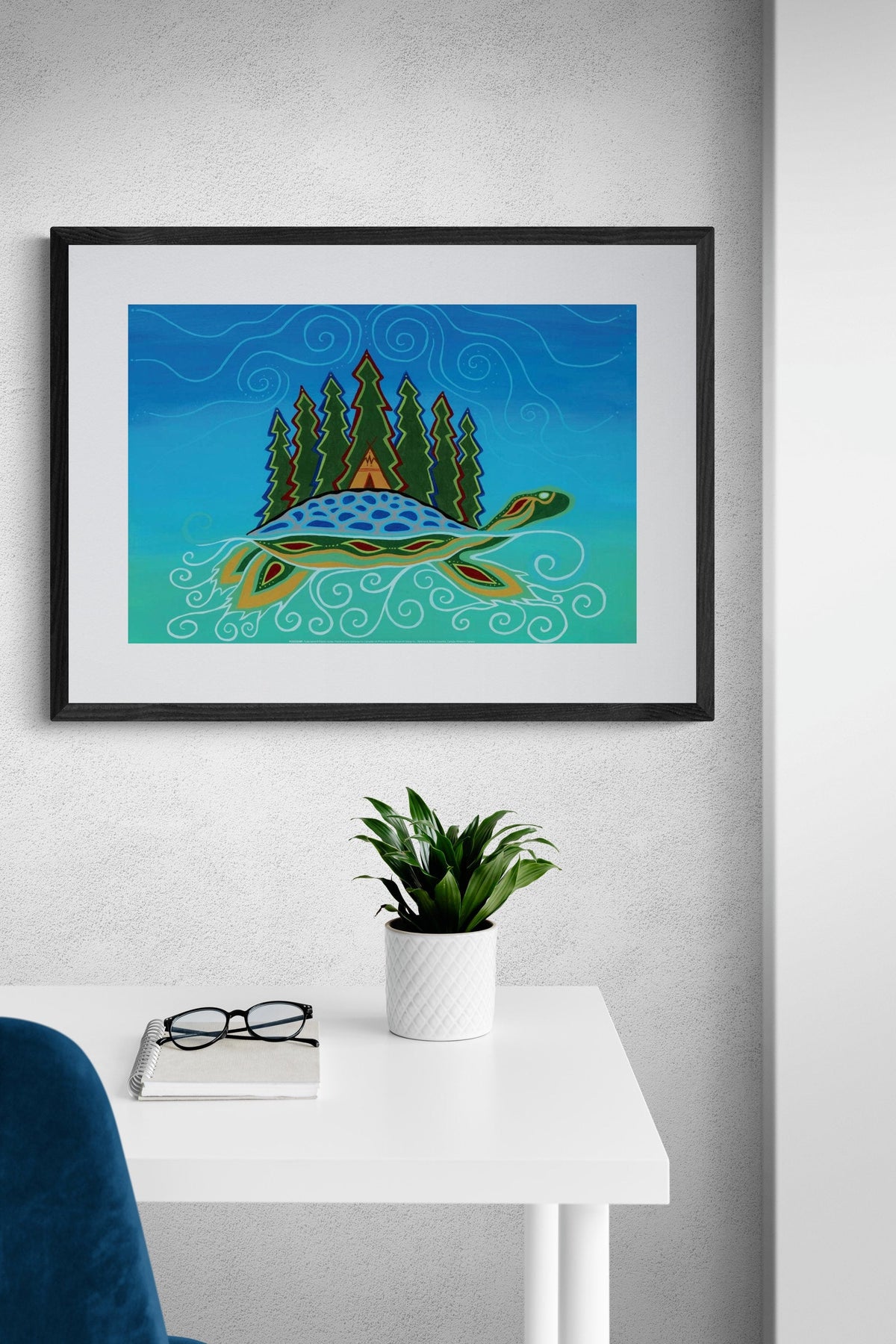 L'Île de la Tortue par Patrick Hunter, estampe d'art autochtone, Premières Nations, Ojibwé, décor amérindien, art encadré