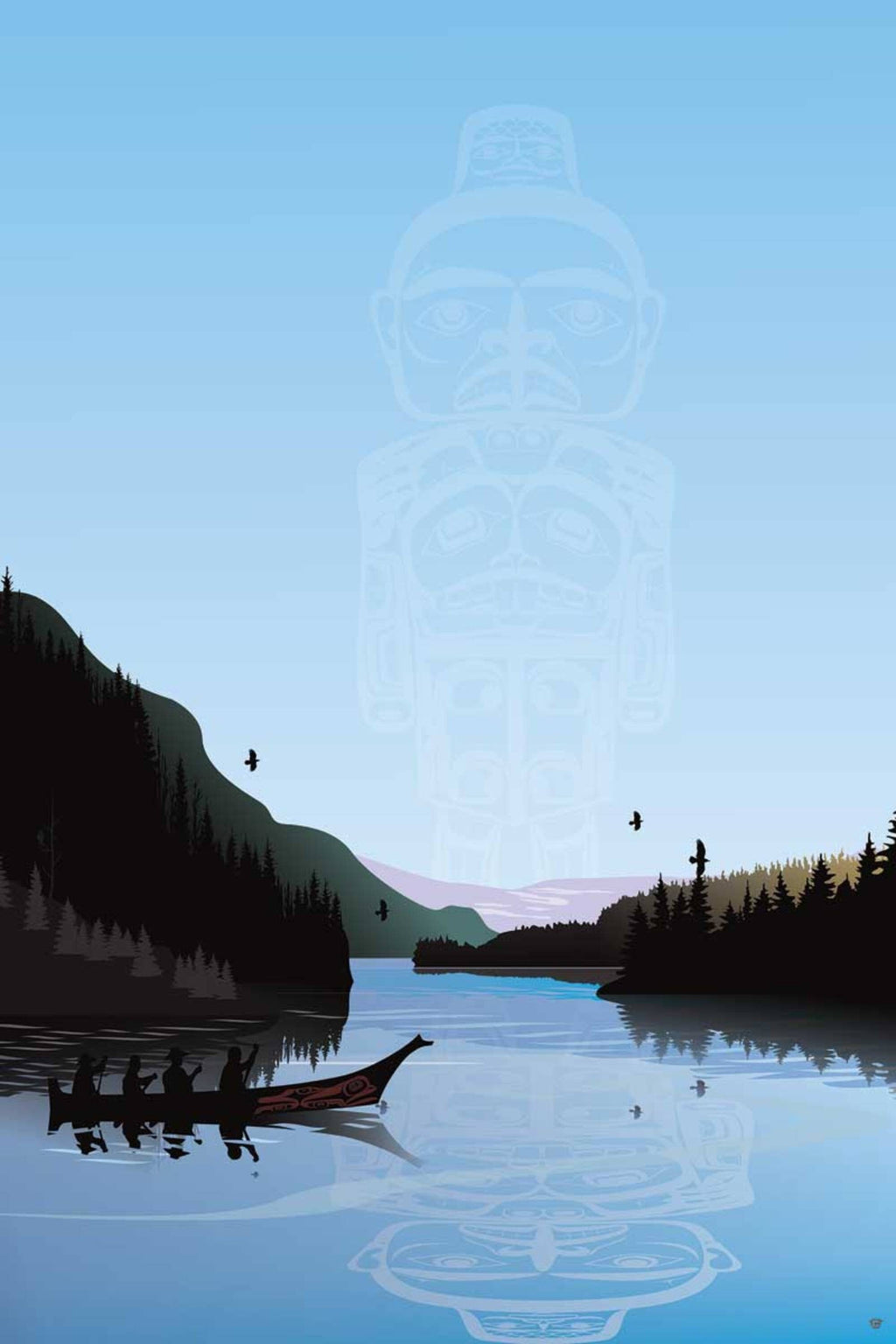 Winter Canoe Warrior Spirit par Mark Preston, impression d'art autochtone, Premières Nations, Amérindiens, Tlingit, Territoire du Yukon, œuvre d'art encadrée