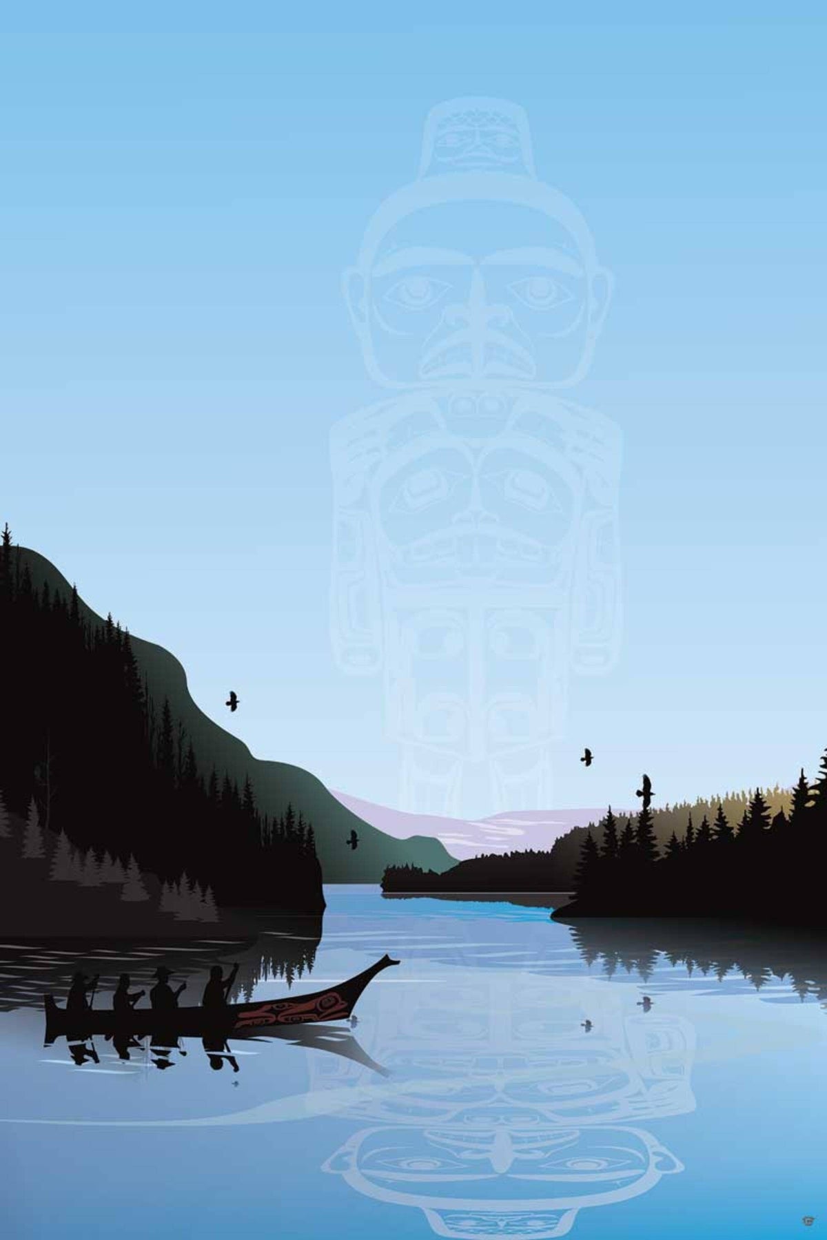 Winter Canoe Warrior Spirit par Mark Preston, impression d'art autochtone, Premières Nations, Amérindiens, Tlingit, Territoire du Yukon, œuvre d'art encadrée