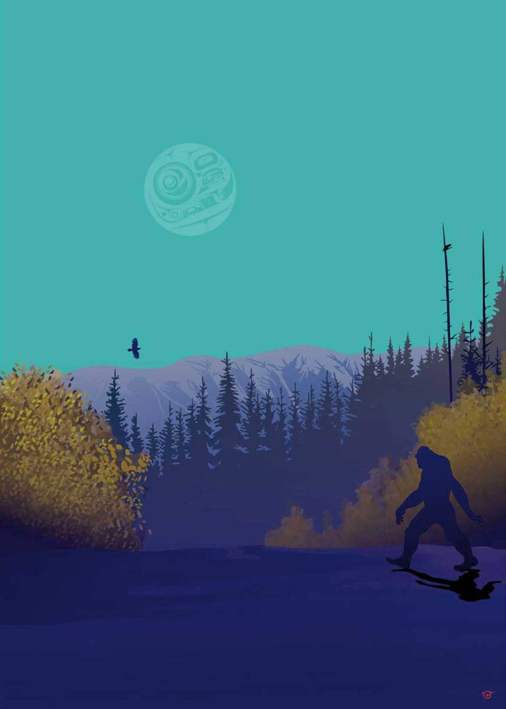 Sasquatch par Mark Preston, estampe d'art autochtone, Premières Nations, Amérindiens, Tlingit, Territoire du Yukon, art encadré