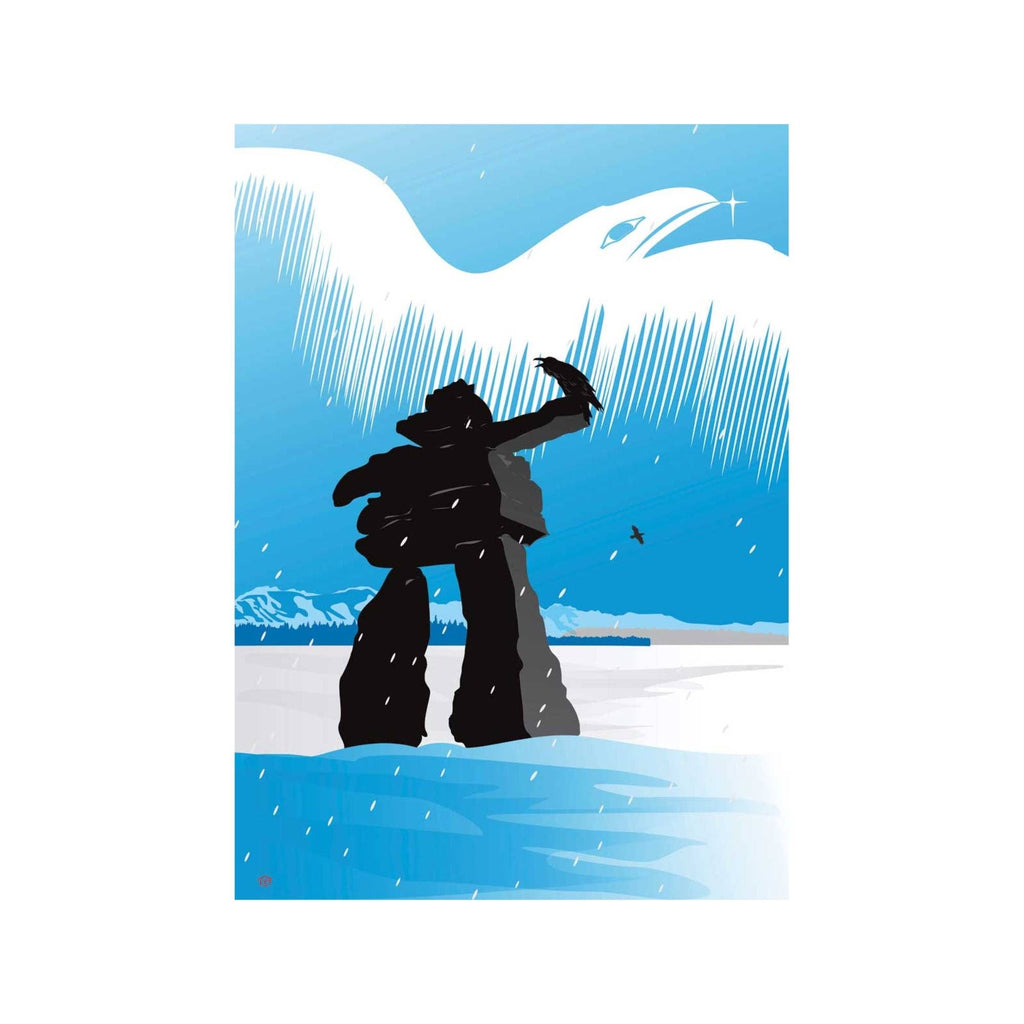 Inukshuk d'hiver par Mark Preston, impression d'art autochtone, Premières Nations, Amérindiens, Tlingit, Territoire du Yukon, art encadré