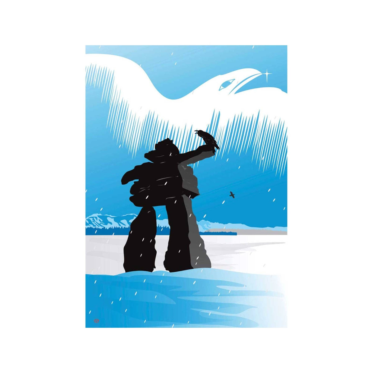 Inukshuk d'hiver par Mark Preston, impression d'art autochtone, Premières Nations, Amérindiens, Tlingit, Territoire du Yukon, art encadré
